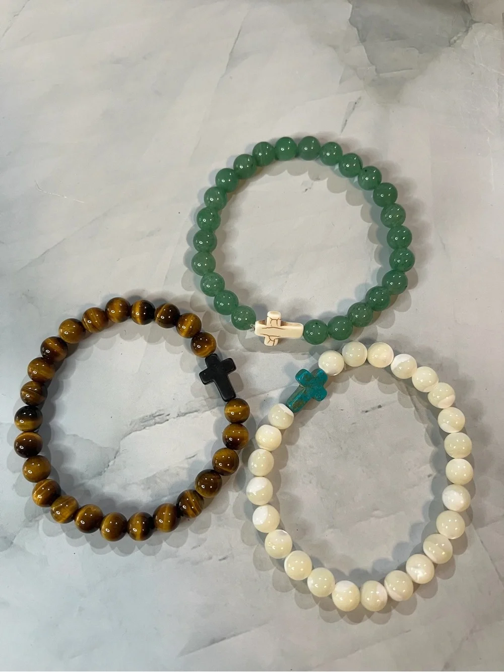 Set of 3 Artisan Men's Beaded Stretch Bracelet 8mm Genuine Gemstones (FL1092)